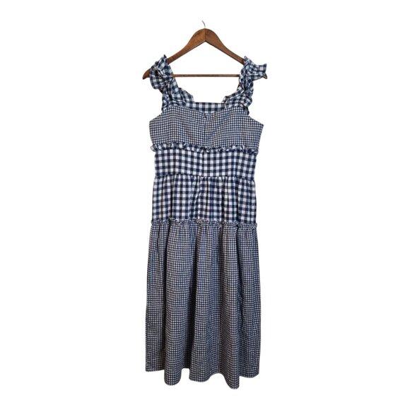 Stylish Blue Gingham Midi Dress - Picture 2 of 15